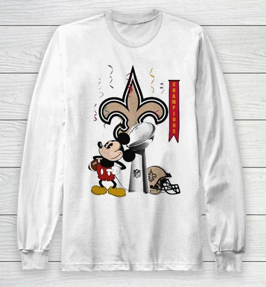 Mickey Mouse Nfl New Orleans Saints Football Super Bowl Champions Helmet Logo Long Sleeve T-Shirt