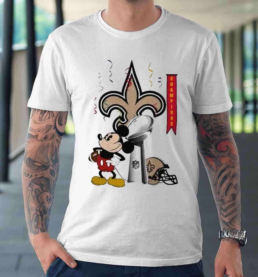 Mickey Mouse Nfl New Orleans Saints Football Super Bowl Champions Helmet Logo Premium T-Shirt