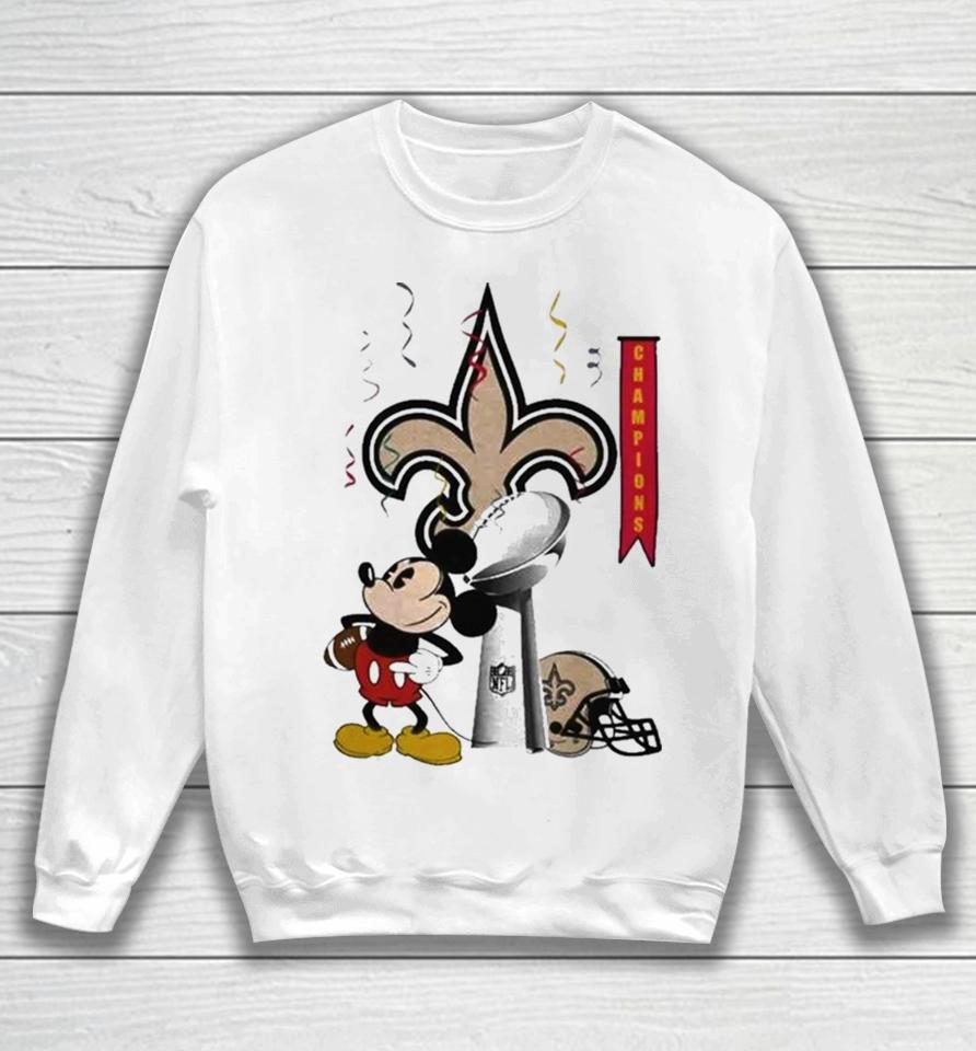 Mickey Mouse Nfl New Orleans Saints Football Super Bowl Champions Helmet Logo Sweatshirt