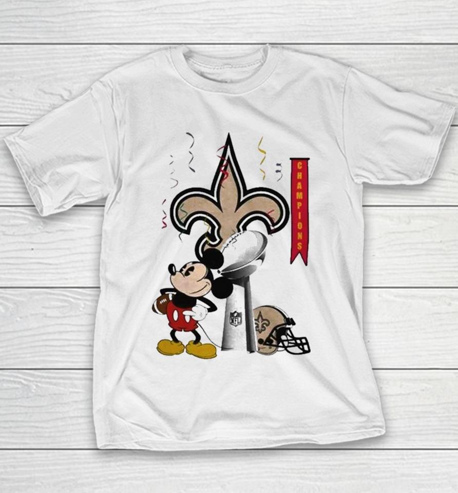 Mickey Mouse Nfl New Orleans Saints Football Super Bowl Champions Helmet Logo Youth T-Shirt