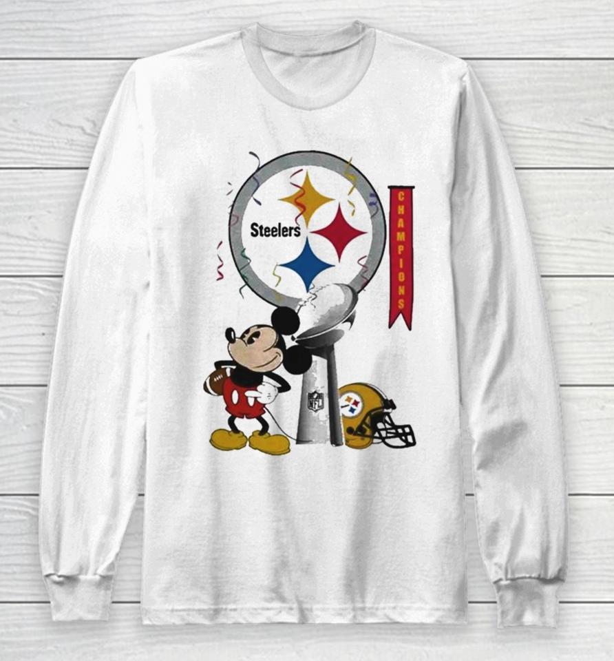 Mickey Mouse Nfl Pittsburgh Steelers Football Super Bowl Champions Helmet Logo Long Sleeve T-Shirt