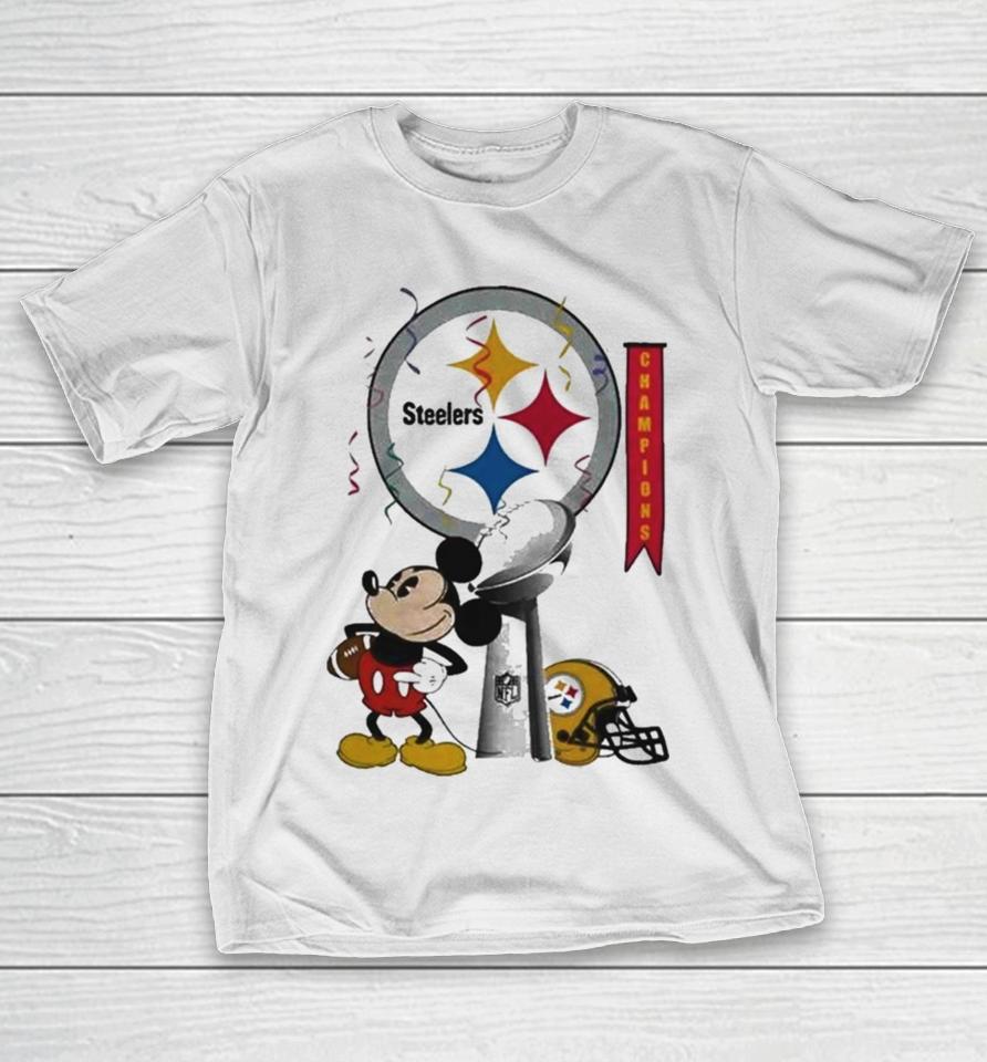 Mickey Mouse Nfl Pittsburgh Steelers Football Super Bowl Champions Helmet Logo T-Shirt