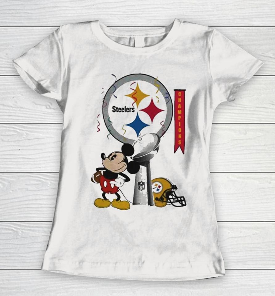 Mickey Mouse Nfl Pittsburgh Steelers Football Super Bowl Champions Helmet Logo Women T-Shirt