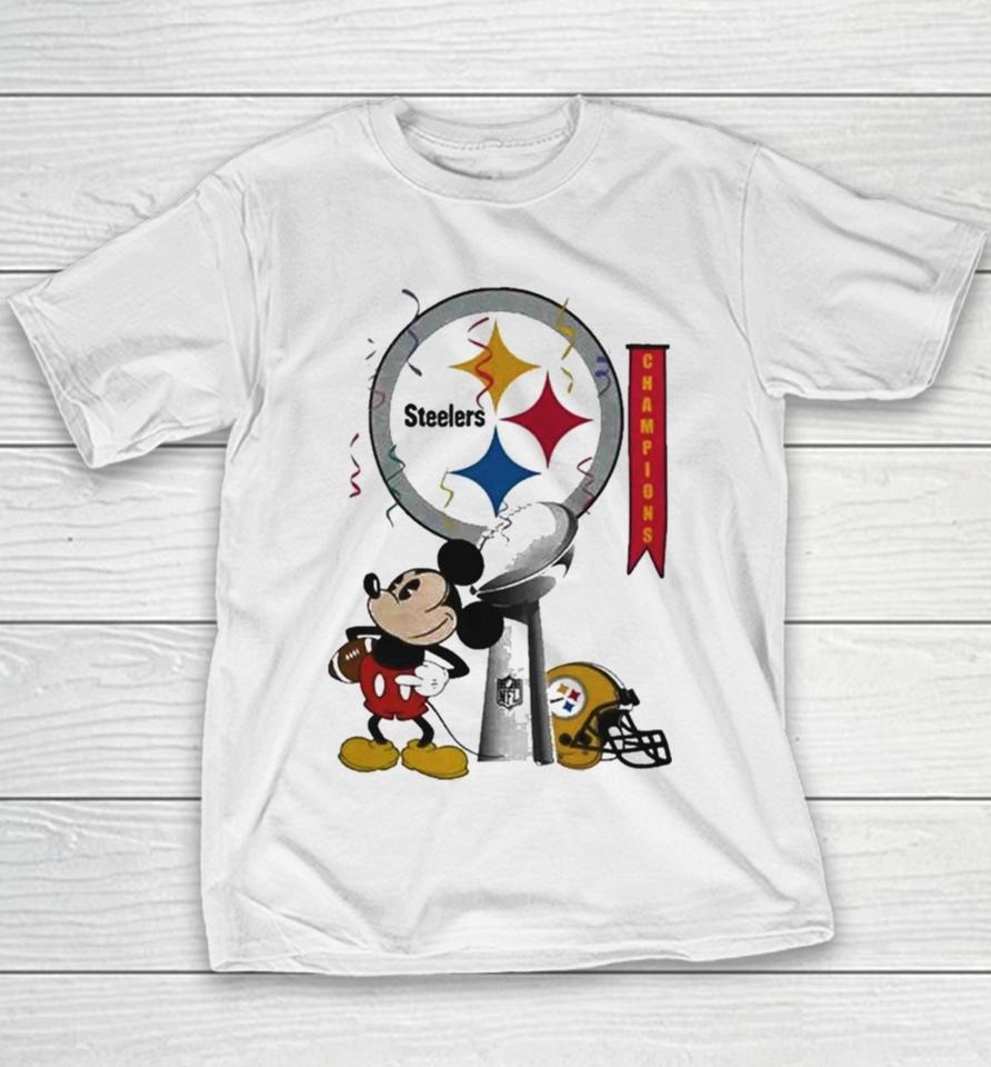 Mickey Mouse Nfl Pittsburgh Steelers Football Super Bowl Champions Helmet Logo Youth T-Shirt