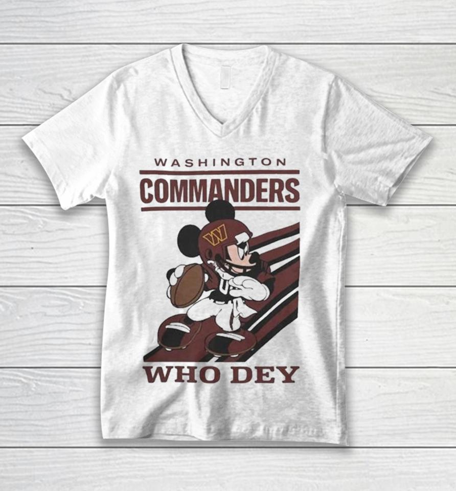 Mickey Mouse Nfl Washington Commanders Football Player Who Dey Slogan Unisex V-Neck T-Shirt