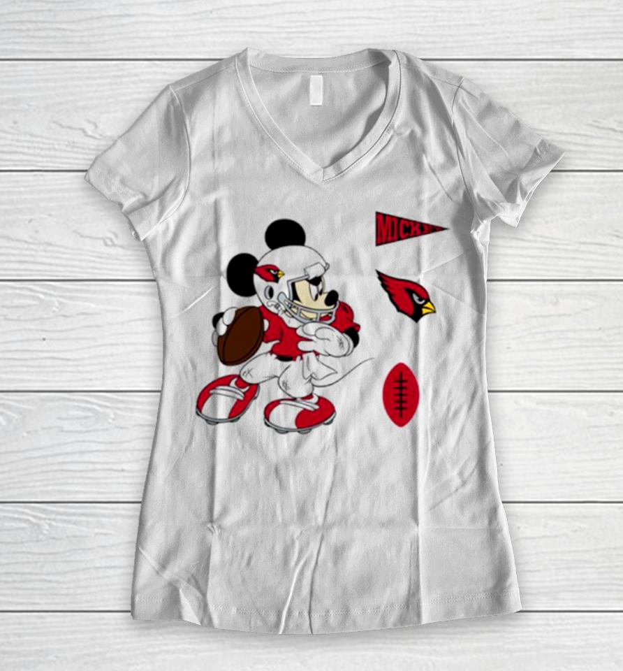 Mickey Mouse Player Arizona Cardinals Disney Football Women V-Neck T-Shirt