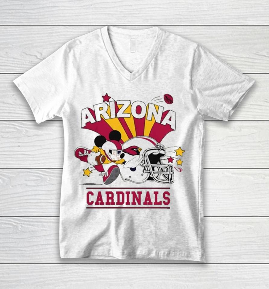 Mickey Mouse Player Arizona Cardinals Football Helmet Logo Character Unisex V-Neck T-Shirt