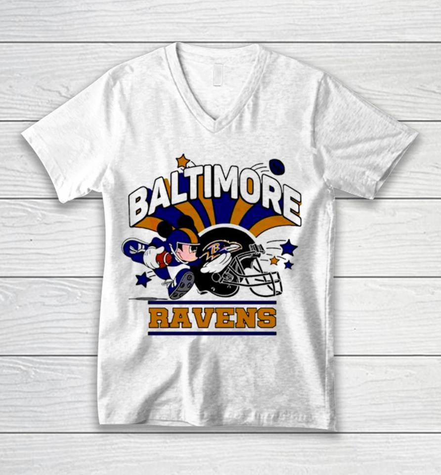 Mickey Mouse Player Baltimore Ravens Football Unisex V-Neck T-Shirt