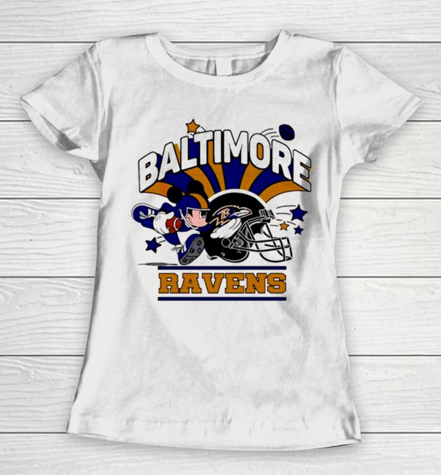 Mickey Mouse Player Baltimore Ravens Football Women T-Shirt