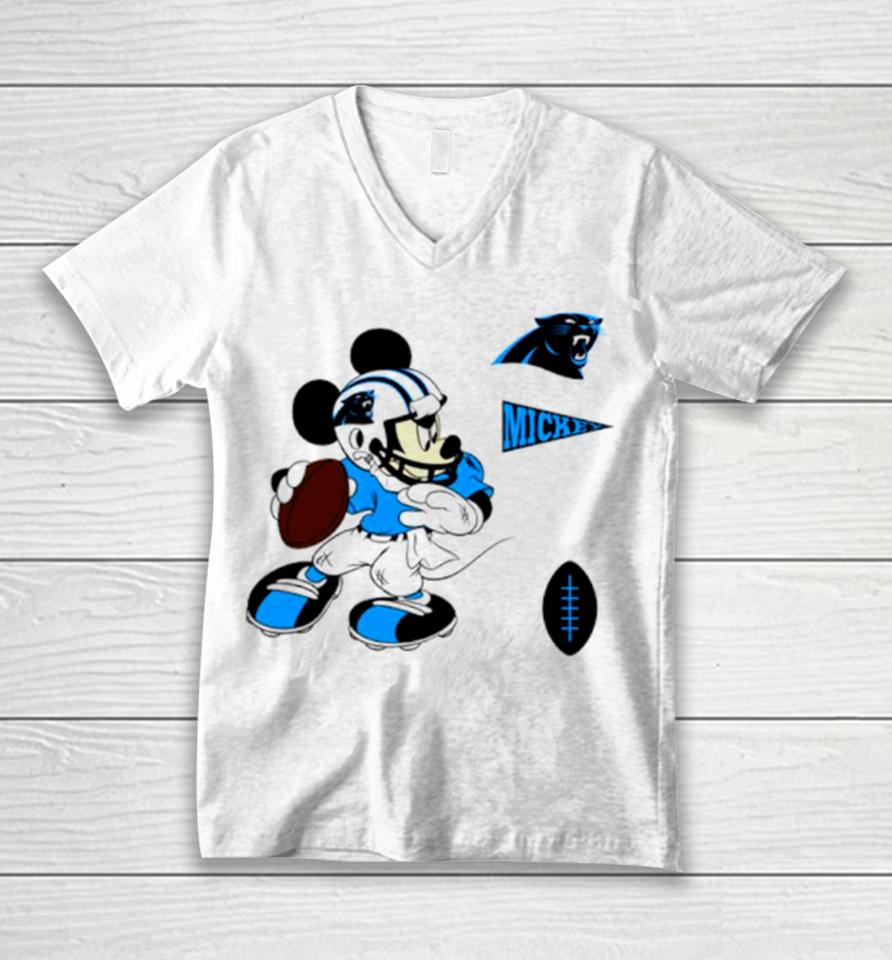Mickey Mouse Player Carolina Panthers Disney Football Unisex V-Neck T-Shirt