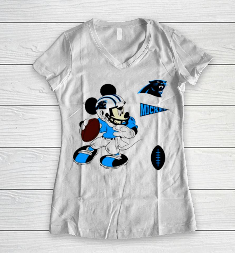 Mickey Mouse Player Carolina Panthers Disney Football Women V-Neck T-Shirt