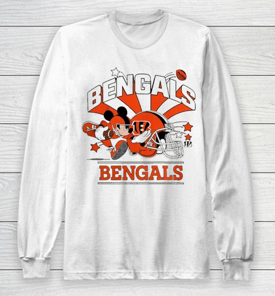 Mickey Mouse Player Cincinnati Bengals Football Helmet Logo Character Long Sleeve T-Shirt