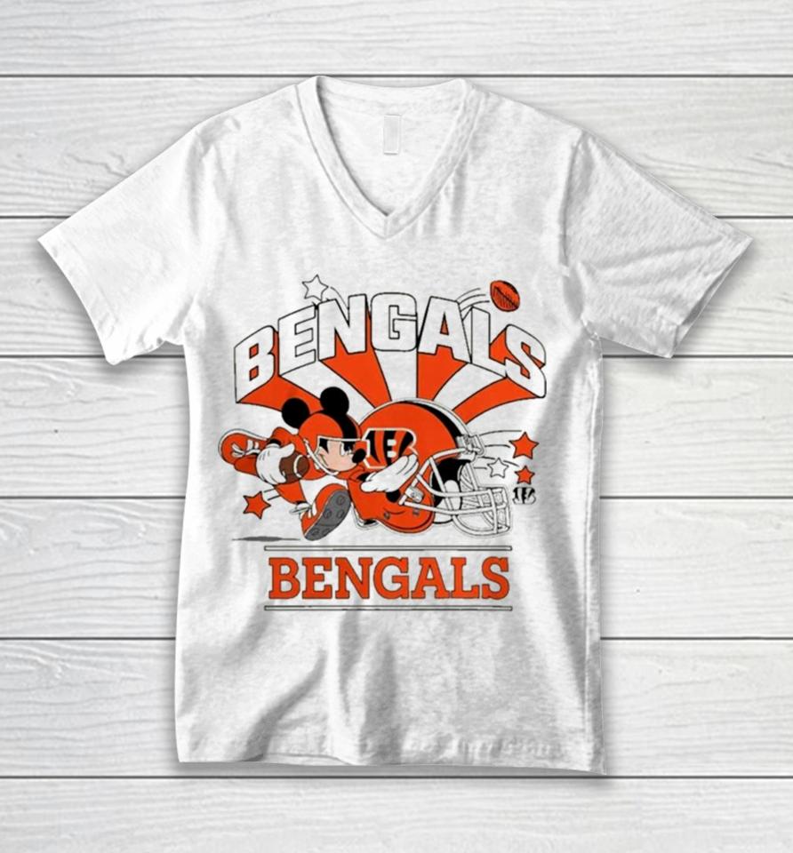 Mickey Mouse Player Cincinnati Bengals Football Helmet Logo Character Unisex V-Neck T-Shirt