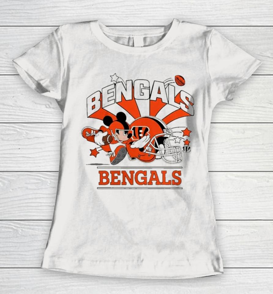 Mickey Mouse Player Cincinnati Bengals Football Helmet Logo Character Women T-Shirt