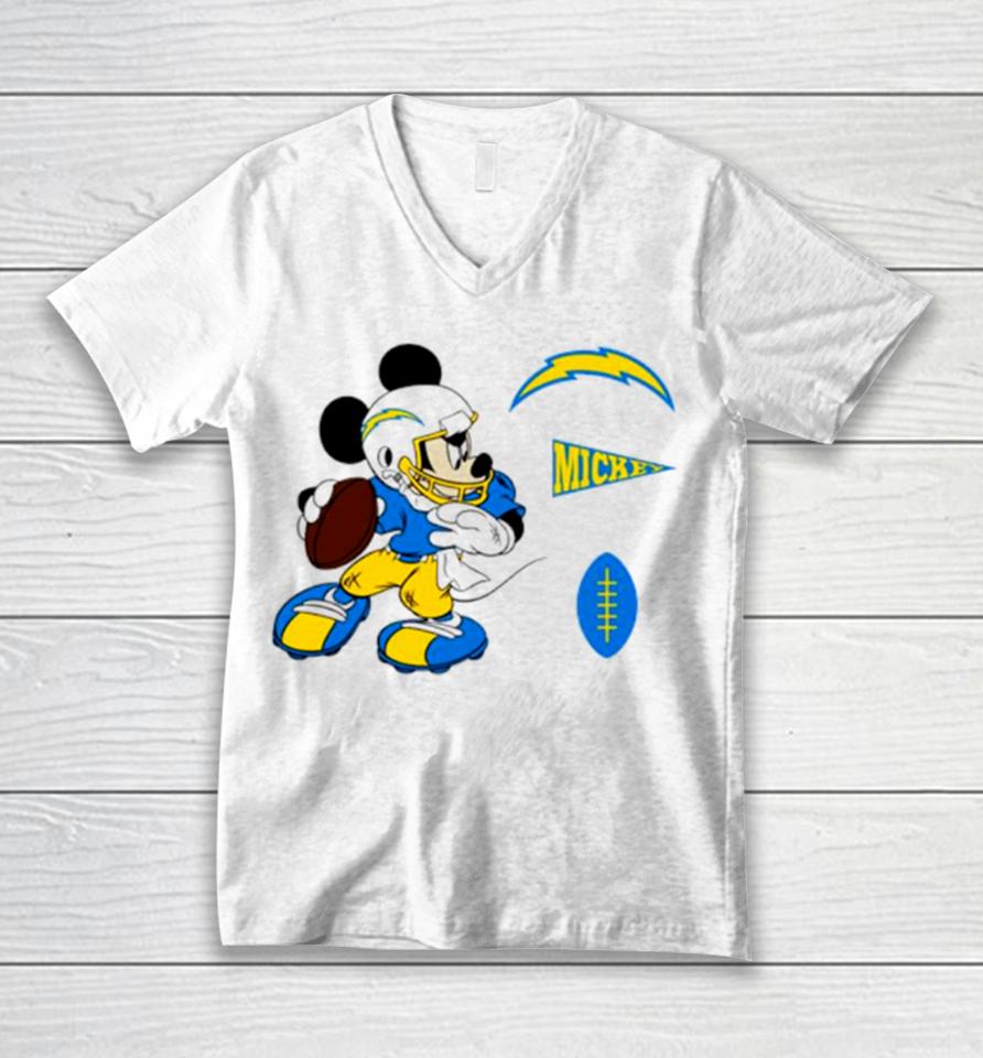 Mickey Mouse Player Los Angeles Chargers Disney Football Unisex V-Neck T-Shirt