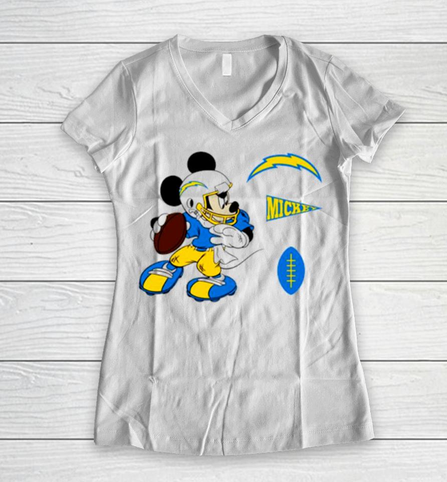Mickey Mouse Player Los Angeles Chargers Disney Football Women V-Neck T-Shirt