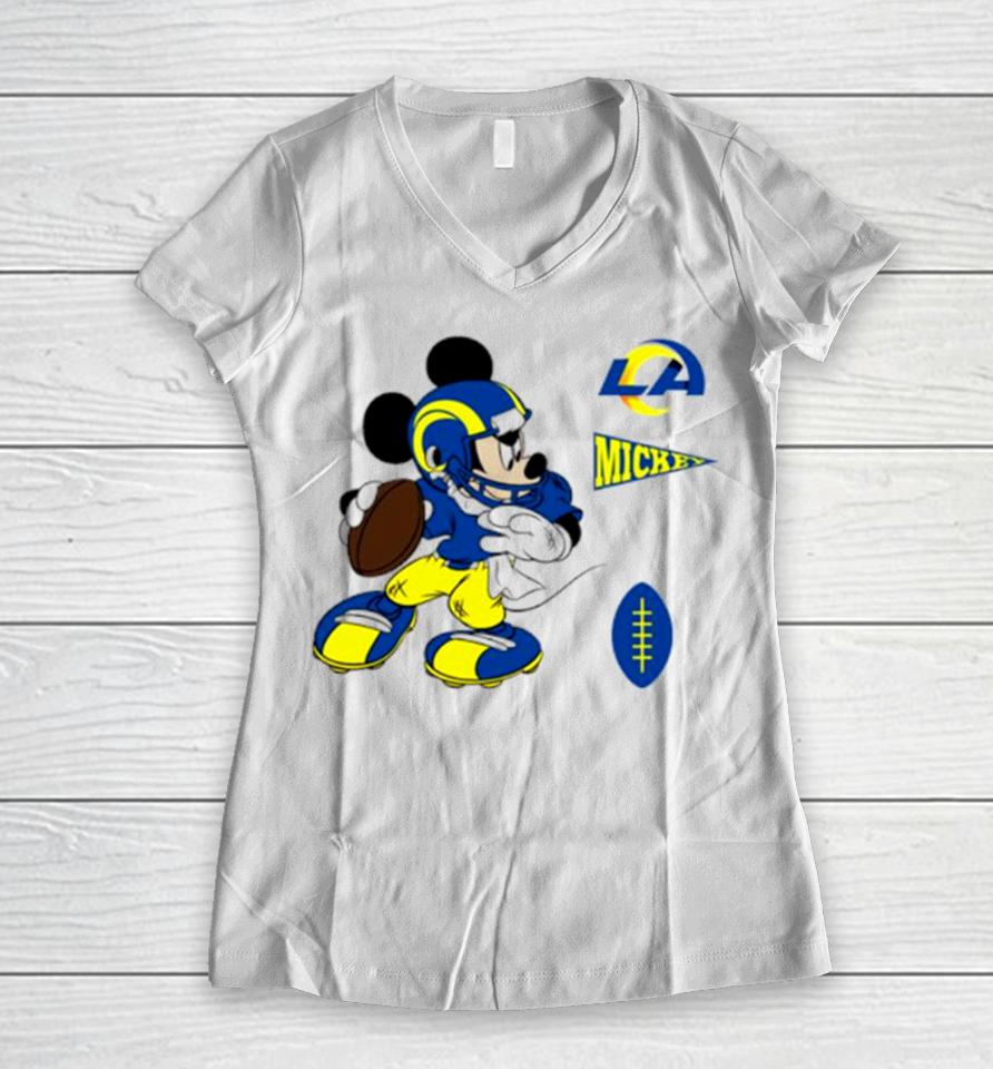 Mickey Mouse Player Los Angeles Rams Disney Football Women V-Neck T-Shirt