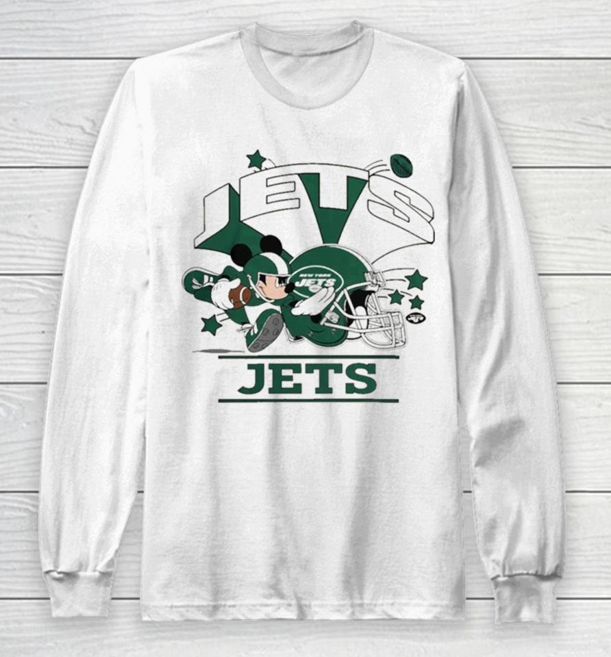 Mickey Mouse Player New York Jets Football Helmet Logo Character Long Sleeve T-Shirt