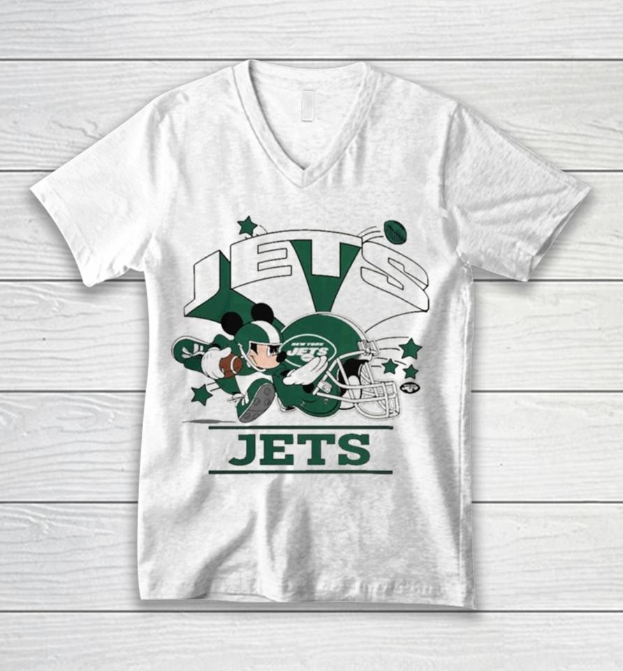 Mickey Mouse Player New York Jets Football Helmet Logo Character Unisex V-Neck T-Shirt