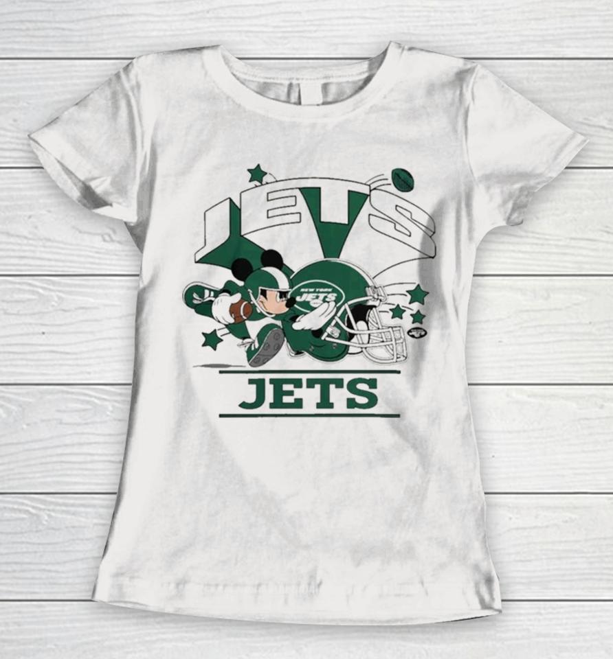 Mickey Mouse Player New York Jets Football Helmet Logo Character Women T-Shirt