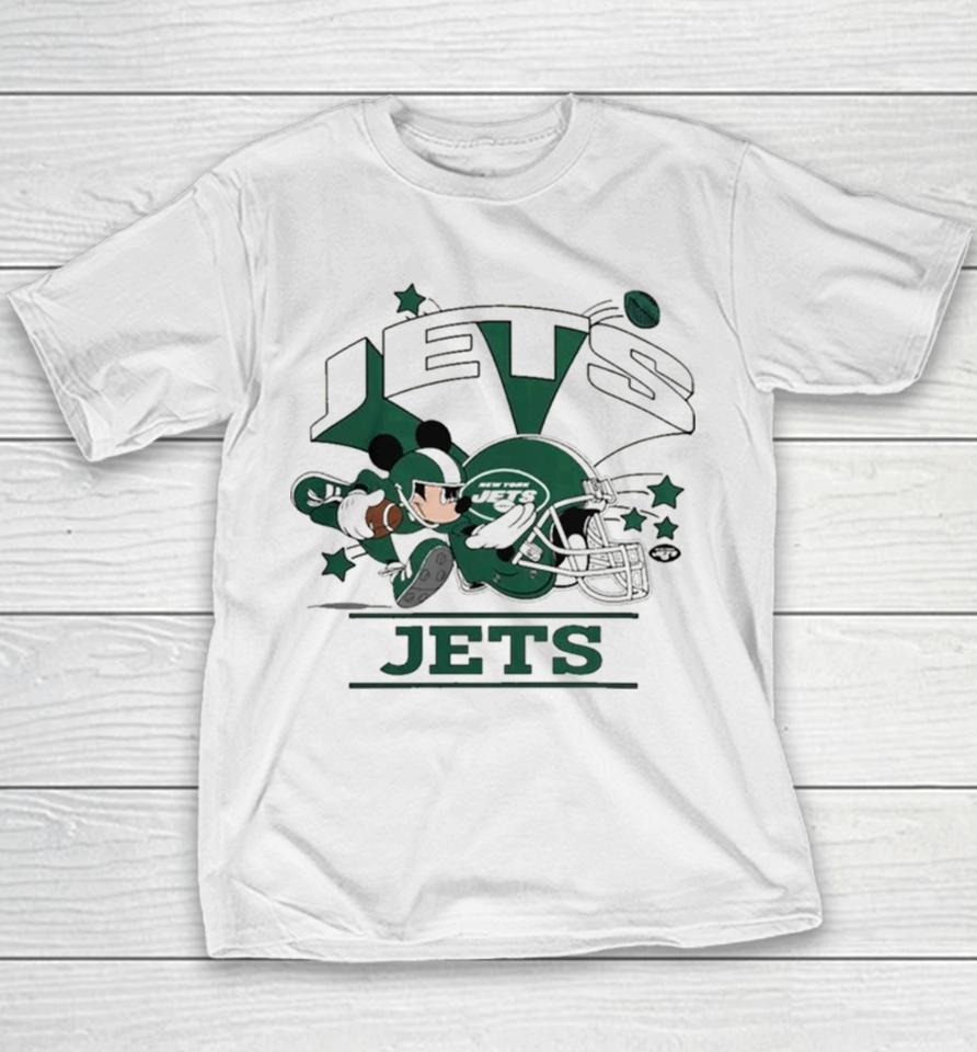 Mickey Mouse Player New York Jets Football Helmet Logo Character Youth T-Shirt