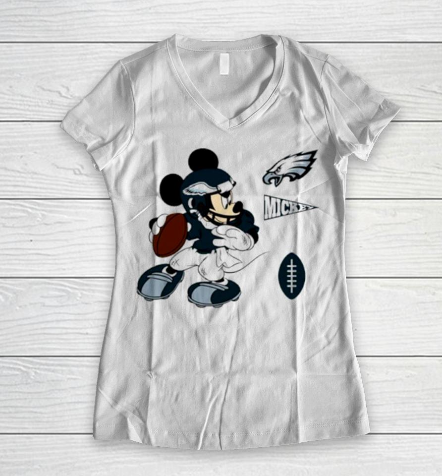 Mickey Mouse Player Philadelphia Eagles Disney Football Women V-Neck T-Shirt