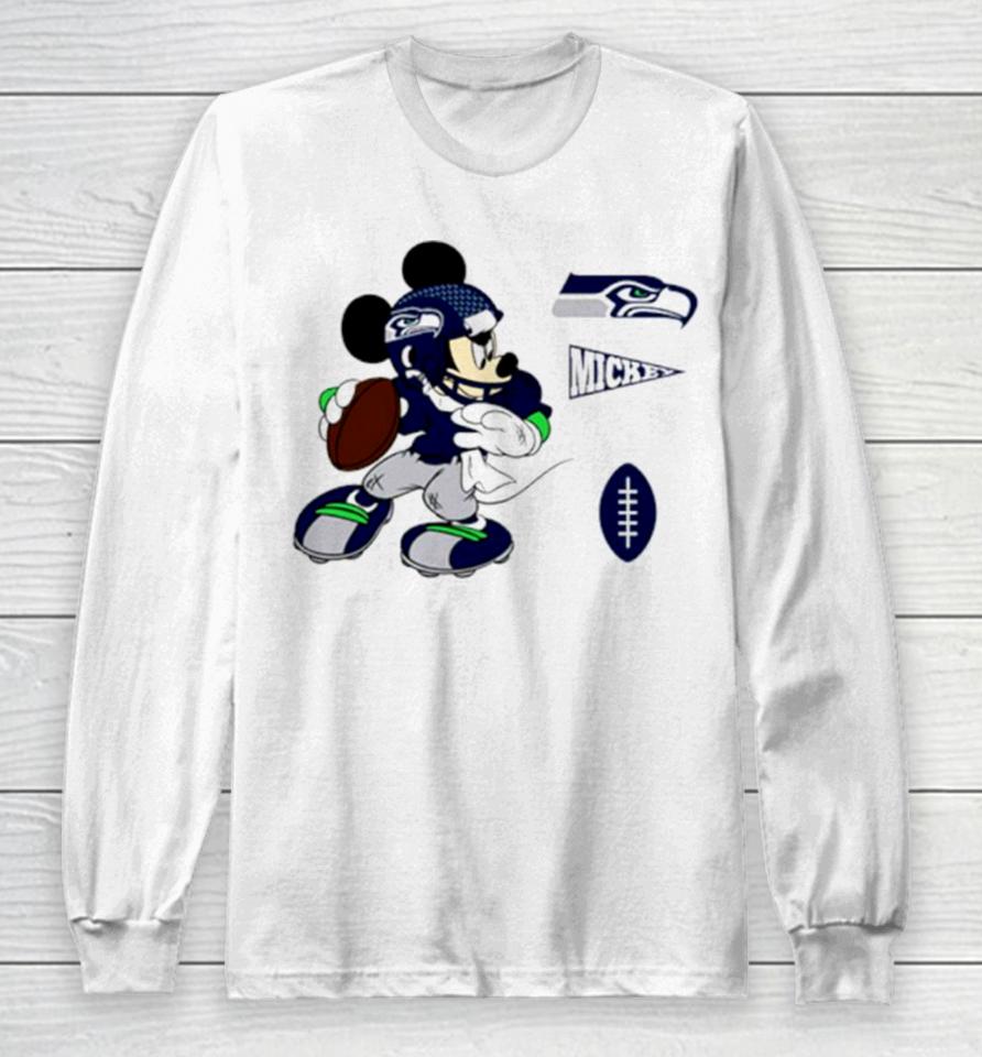Mickey Mouse Player Seattle Seahawks Disney Football Long Sleeve T-Shirt