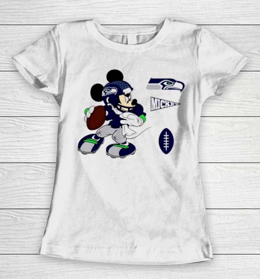 Mickey Mouse Player Seattle Seahawks Disney Football Women T-Shirt