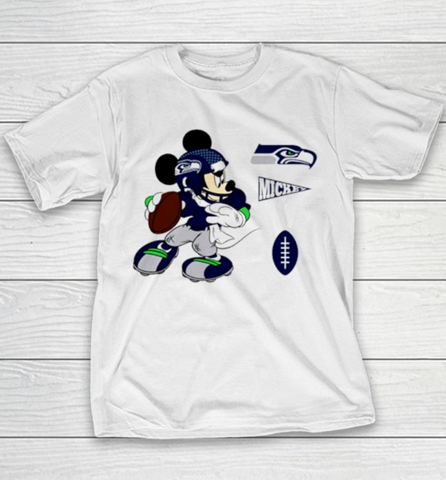 Mickey Mouse Player Seattle Seahawks Disney Football Youth T-Shirt