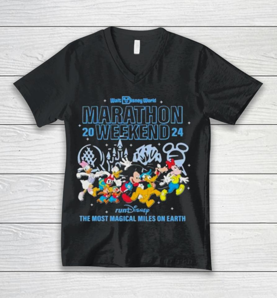 Mickey Mouse Running Walt Disney World Marathon 2024 Unisex V-Neck T-Shirt