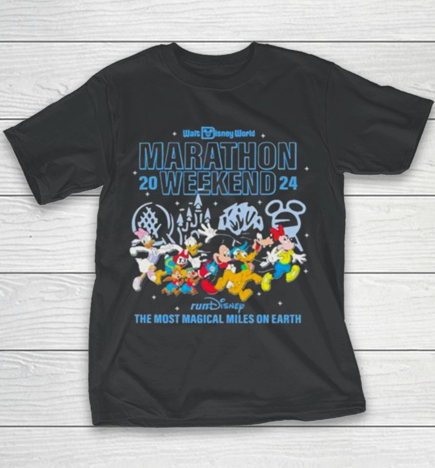 Mickey Mouse Running Walt Disney World Marathon 2024 Youth T-Shirt