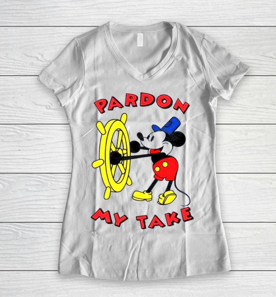 Mickey Mouse Steamboat Pardon My Take Women V-Neck T-Shirt