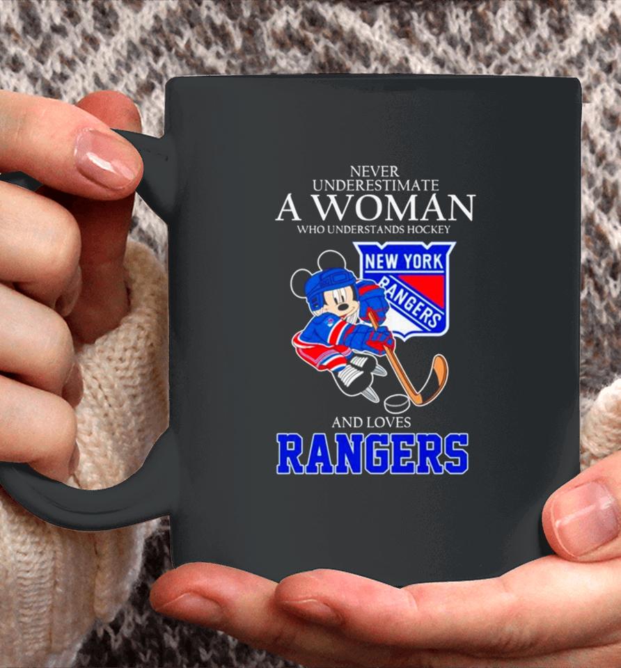 Mickey Never Underestimate A Woman Who Understands Hockey And Loves New York Rangers Coffee Mug
