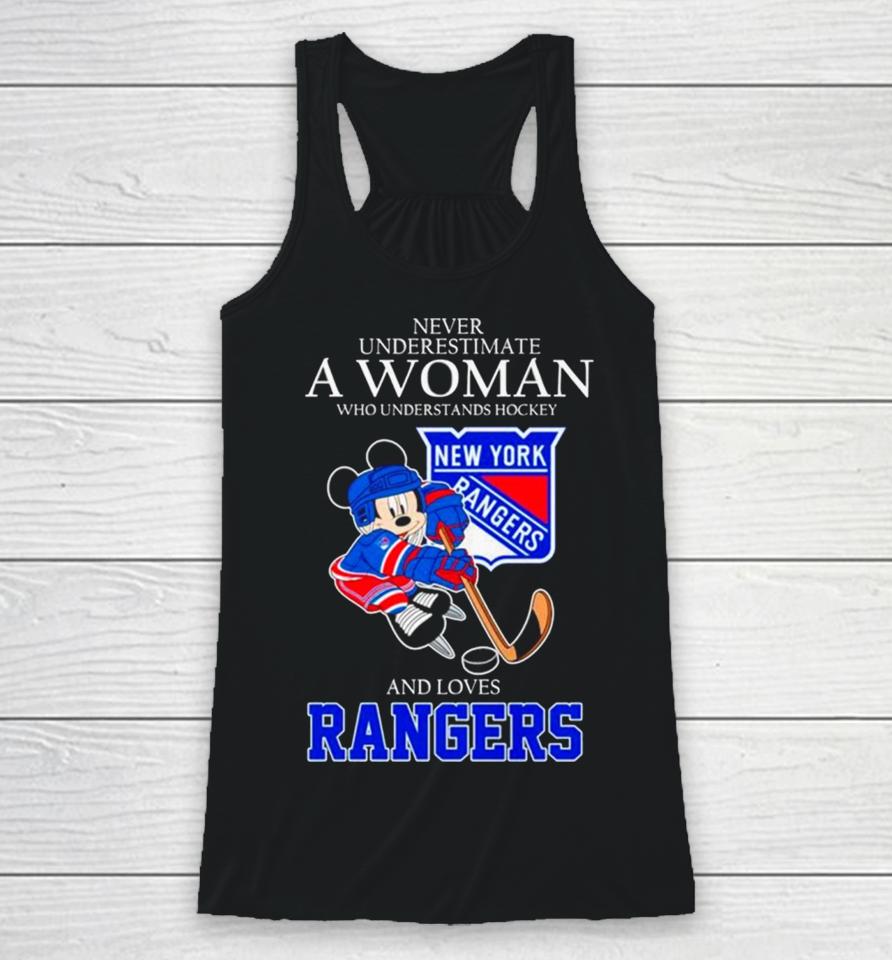 Mickey Never Underestimate A Woman Who Understands Hockey And Loves New York Rangers Racerback Tank