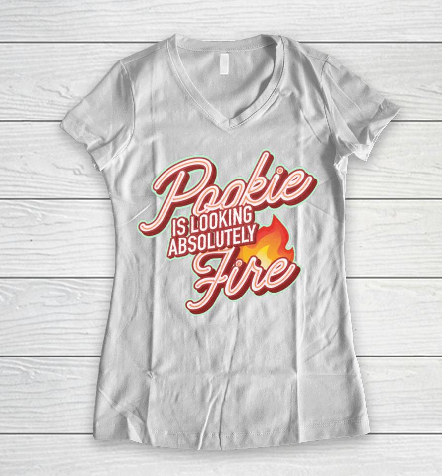Middleclassfancy Merch Pookie Is Looking Fire Women V-Neck T-Shirt