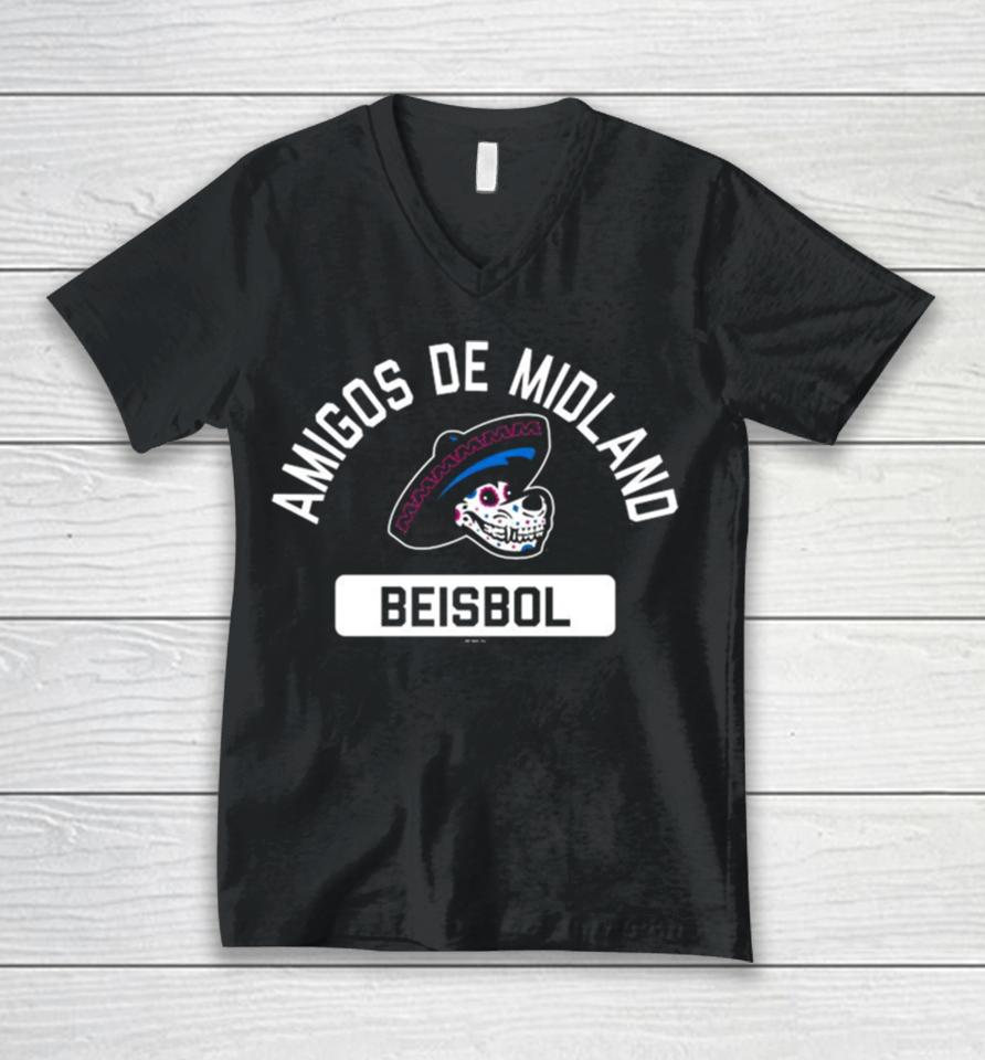 Midland Rockhounds Amigos De Midland Beisbol Unisex V-Neck T-Shirt