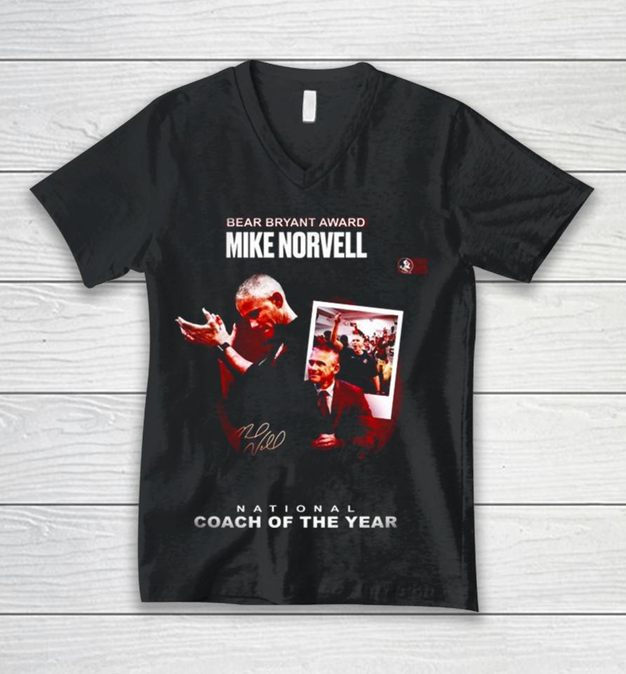 Mike Norvell Win 2023 Bryant Award National Coach Of The Year Unisex V-Neck T-Shirt
