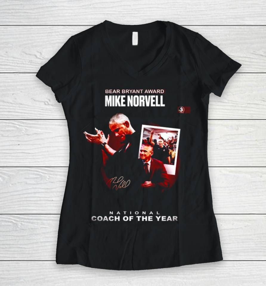 Mike Norvell Win 2023 Bryant Award National Coach Of The Year Women V-Neck T-Shirt