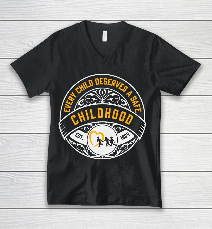Mile Higher Merch Every Child Deserves A Safe Childhood Charity Unisex V-Neck T-Shirt