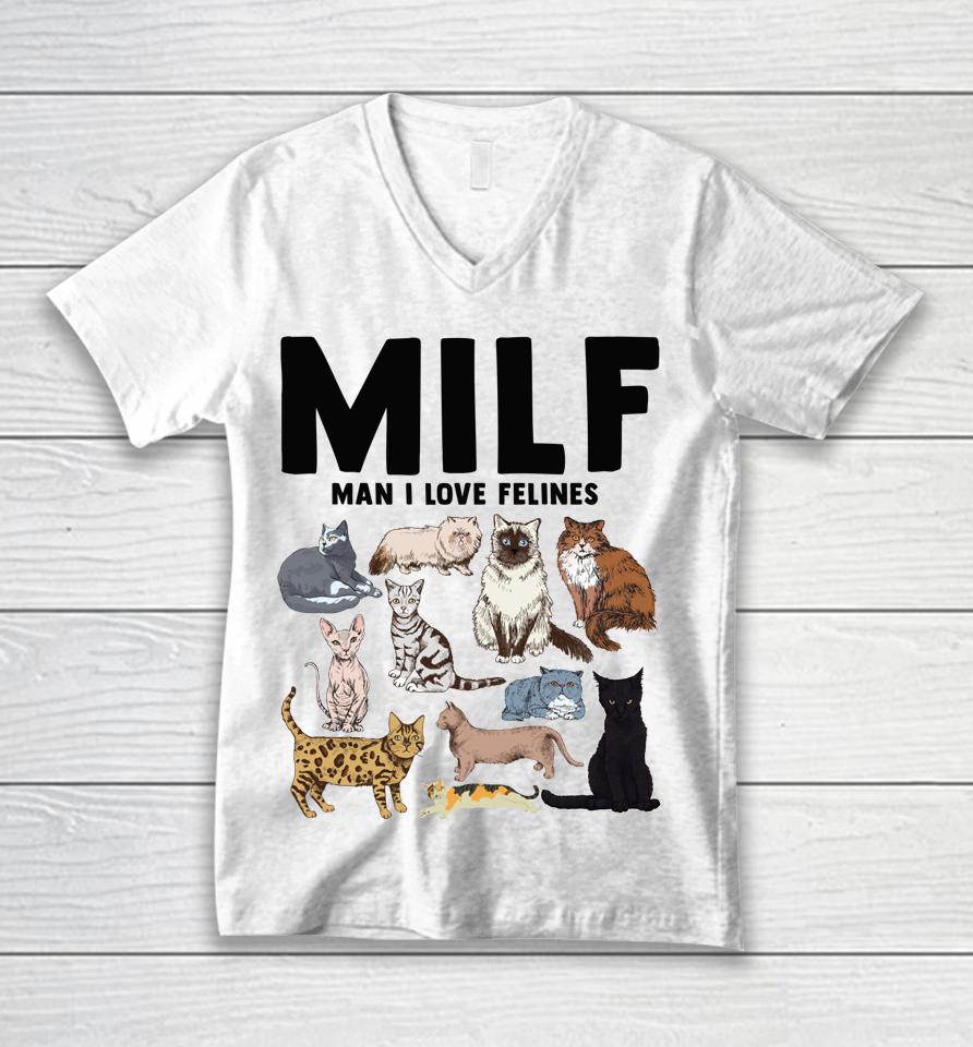 Milf Man I Love Felines Cat Vintage Unisex V-Neck T-Shirt