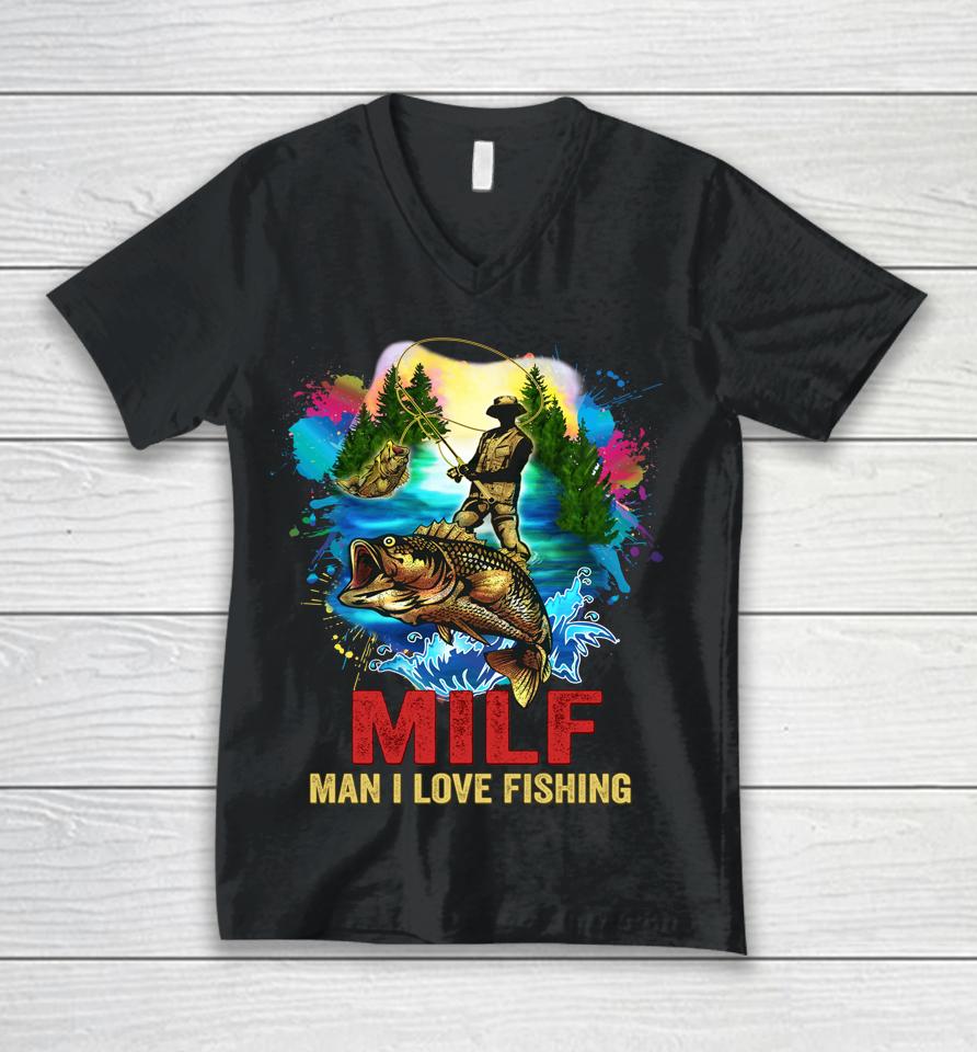 Milf Man I Love Fishing Retro Unisex V-Neck T-Shirt