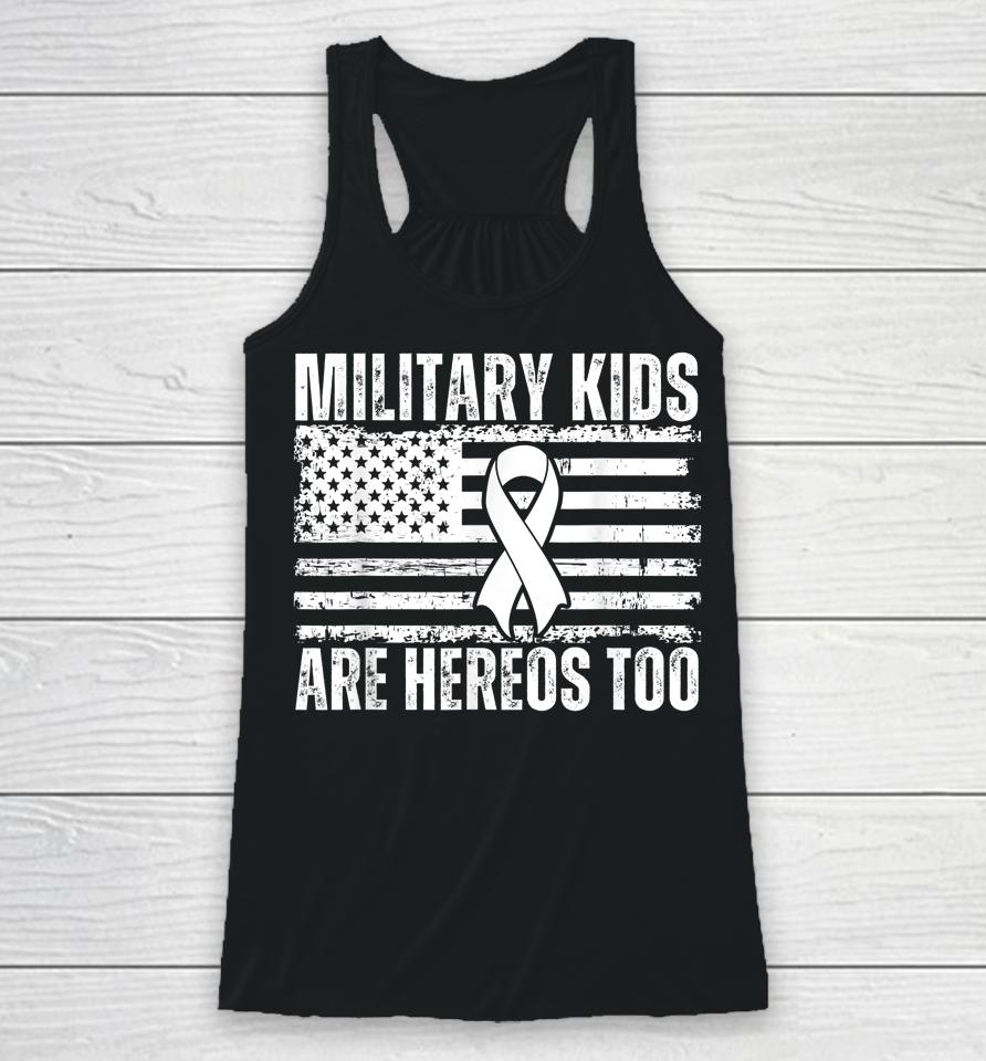 Military Kids Are Heroes Too Purple Up Military Child Month Racerback Tank