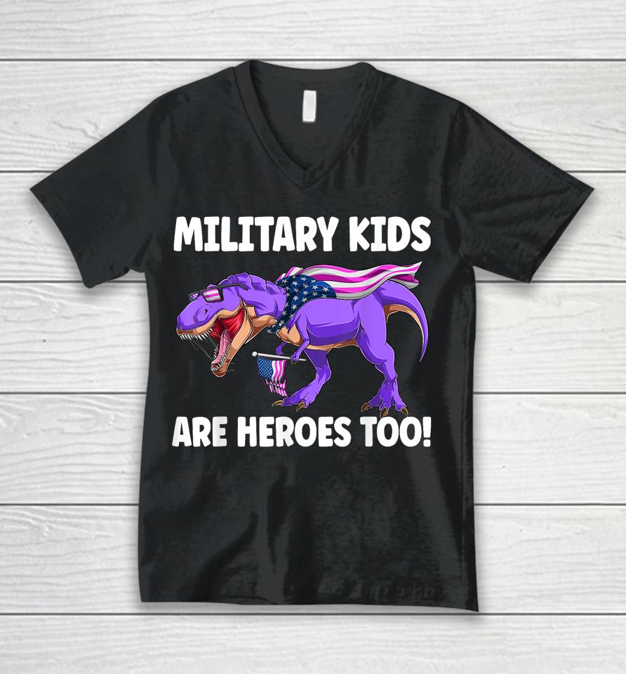 Military Kids Are Heroes Too! Purple Up Military Child Month Unisex V-Neck T-Shirt