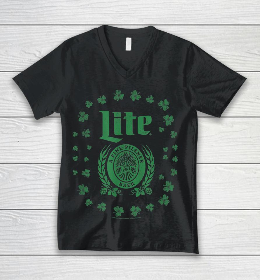 Miller Lite St Patrick's Day A Fine Pilsner Beer Distressed Unisex V-Neck T-Shirt