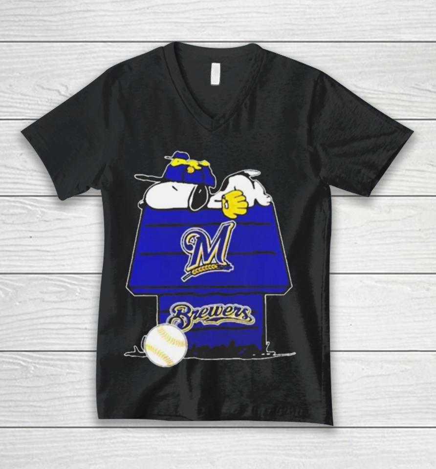Milwaukee Brewers Snoopy And Woodstock The Peanuts Baseball Unisex V-Neck T-Shirt