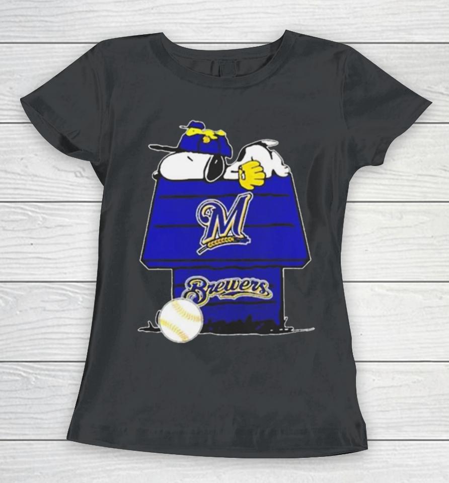 Milwaukee Brewers Snoopy And Woodstock The Peanuts Baseball Women T-Shirt