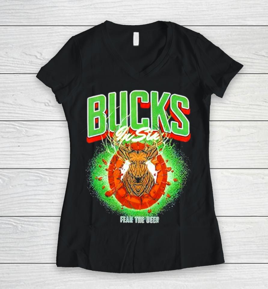 Milwaukee Bucks In Six Fear The Deer Women V-Neck T-Shirt