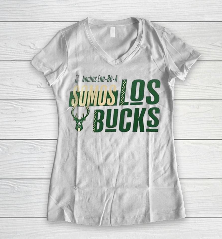 Milwaukee Bucks Nba Noches Ene Be A Somos Los Bucks 2024 Women V-Neck T-Shirt