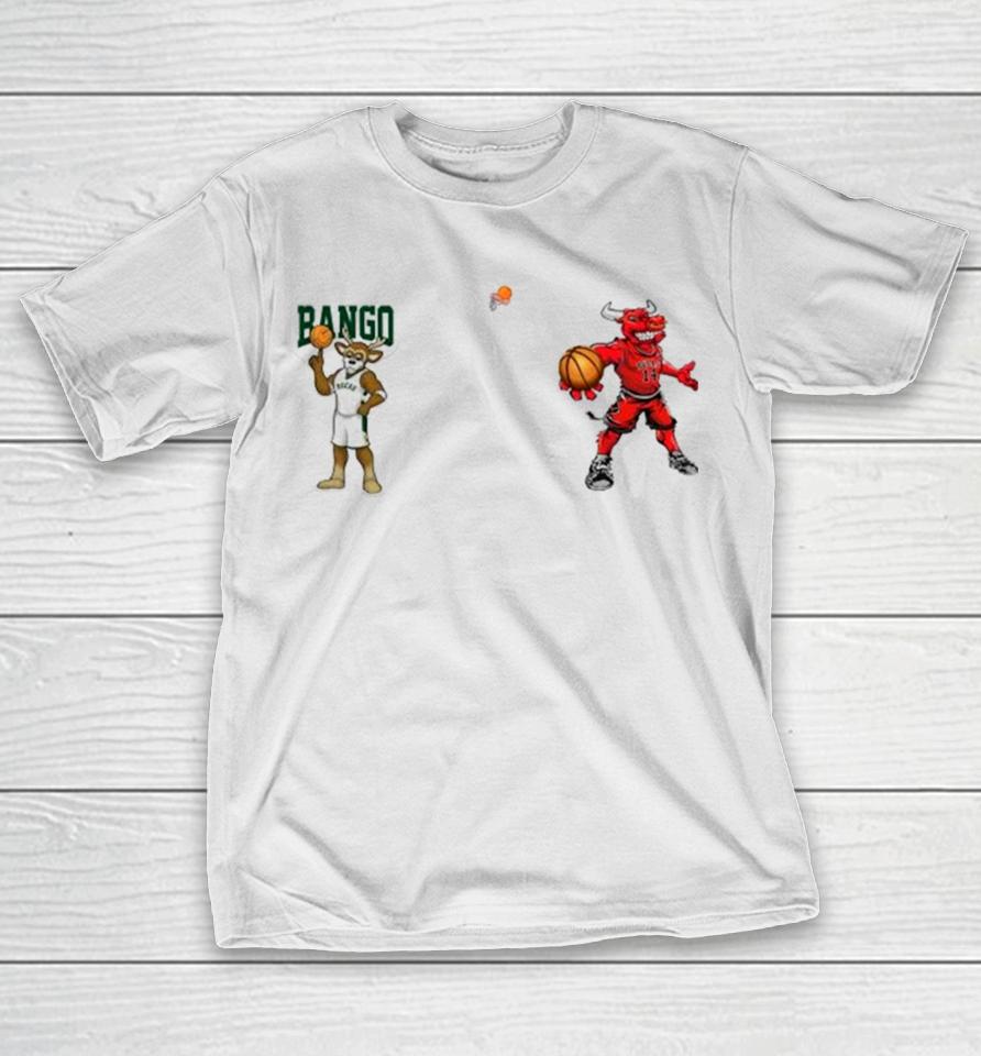 Milwaukee Bucks Vs Chicago Bulls Nba 2024 Mascot Cartoon Basketball T-Shirt