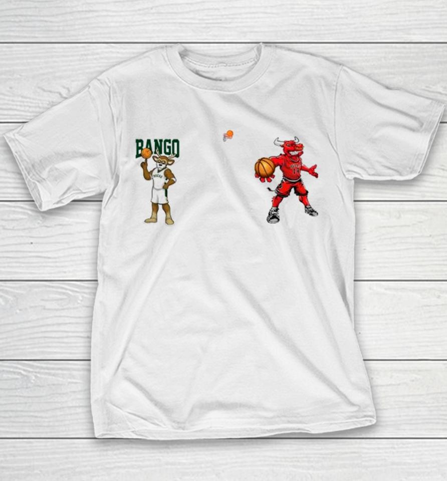 Milwaukee Bucks Vs Chicago Bulls Nba 2024 Mascot Cartoon Basketball Youth T-Shirt